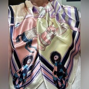 100% Satin Feeling Polyester Square Scarf - Novelty Print - Luxury Horse NWOT